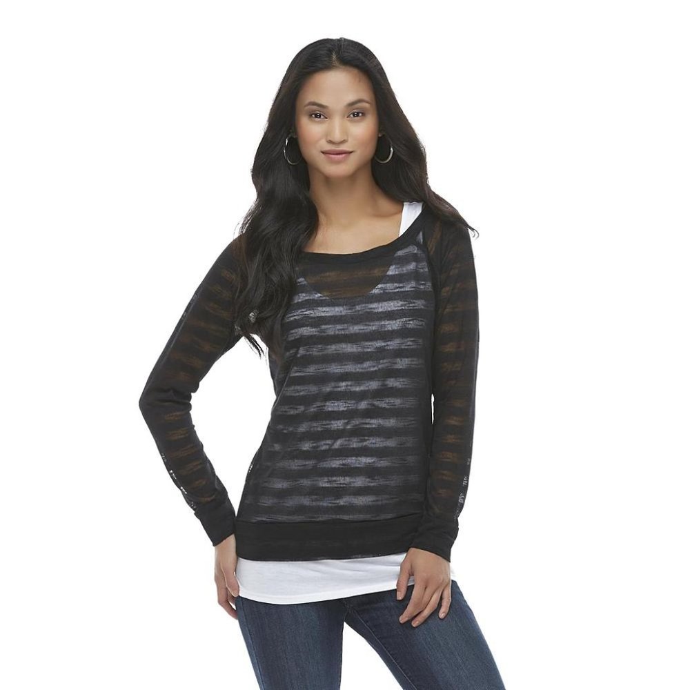 Mascara Women's 2-piece Long Sleeve Semi-Sheer Top & Tank Top, Extra Small